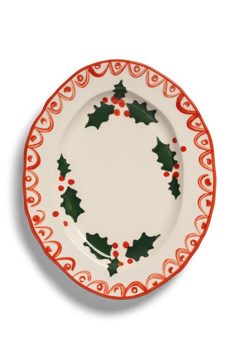 &k amsterdam Półmisek świąteczny z porcelany Holly S 2193-10
