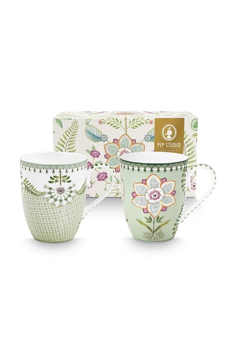 Pip Studio set căni Lily&Lotus 350 ml 2-pack culoarea verde