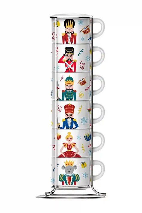 Набор чашек для эспрессо с подставкой Bialetti Nutcracker 80 ml 6 шт цвет белый