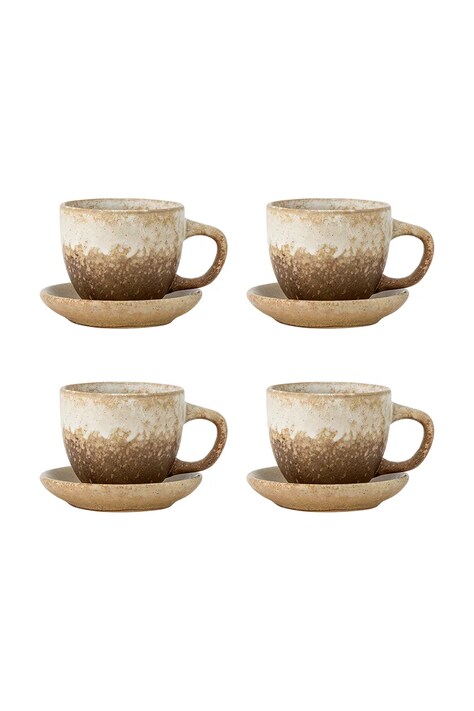 Набір чашок з блюдцями на 4 особи Bloomingville Brenta 180 ml 8-pack колір коричневий