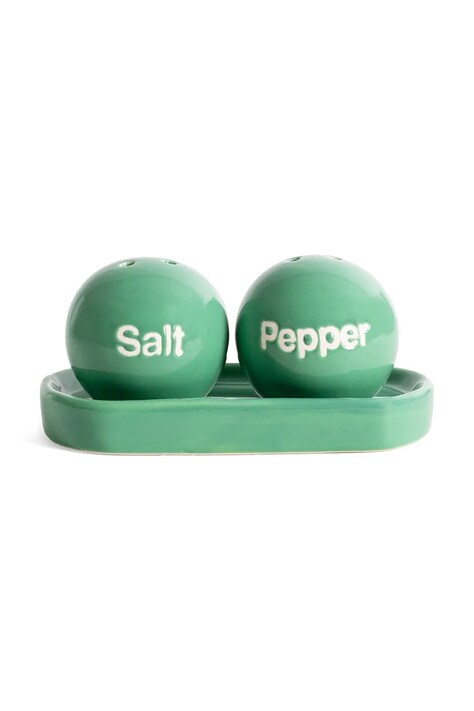 Солонка и перечница с подставкой Helio Ferretti Green Ping Pong цвет зелёный