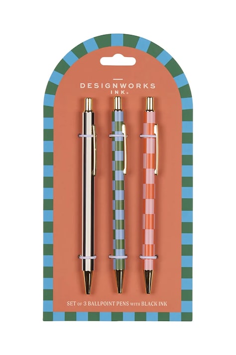 Σετ στυλό Stripes & Checks 3-pack χρώμα: πολύχρωμο