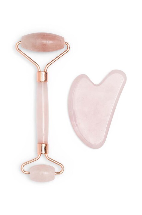 Скребок гуаша і ролик для масажу обличчя Zoë Ayla Rose Quartz