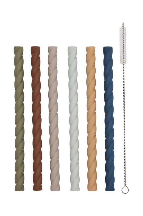 Σετ καλαμάκια με πινέλο OYOY Mellow Silicone Straw 6-pack