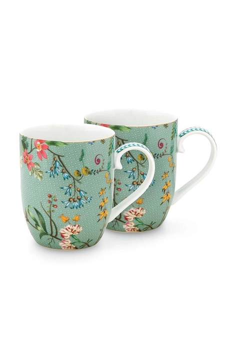 Komplet skodelic Pip Studio Jolie Flowers 2-pack moški, zelena barva