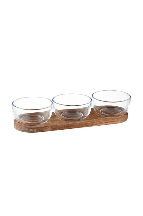Σετ μπολ σερβιρίσματος με ξύλινη βάση Dorre Uri 3-pack