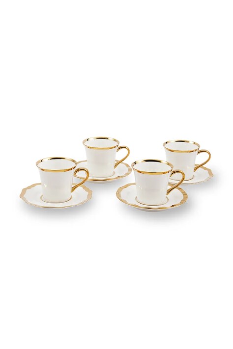 Pols Potten set de cești cu farfurioare pentru 4 persoane Golden Finds 220 ml culoarea alb