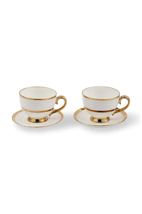 Pols Potten set de cești și farfurioare pentru 2 persoane. Golden Finds 500 ml culoarea alb