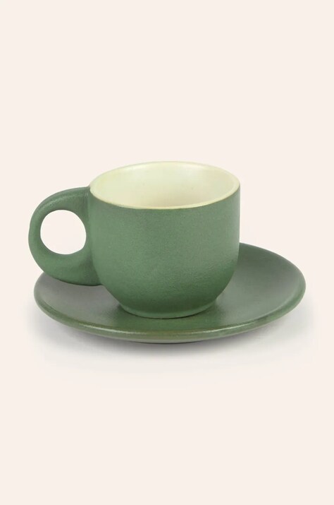 Sada šálok a podšálok Calma House Matcha 2-pak 11 x 6,5 cm