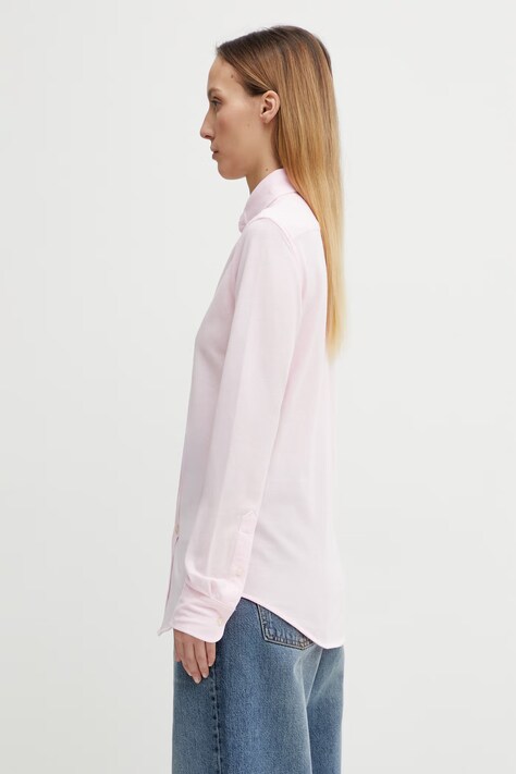 Bavlněná košile Polo Ralph Lauren růžová barva, slim, s klasickým límcem, 211664427002