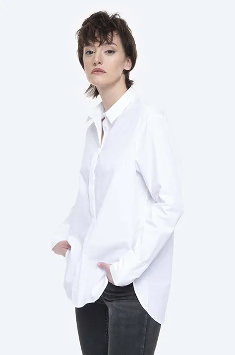 Памучна риза Norse Projects Maja Poplin дамска в бяло със стандартна кройка с класическа яка