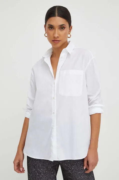 MAX&Co. koszula bawełniana damska kolor biały relaxed z kołnierzykiem klasycznym