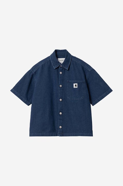 Carhartt WIP koszula jeansowa Lovilia damska kolor niebieski relaxed z kołnierzykiem klasycznym I031935-BLUESTOWAS