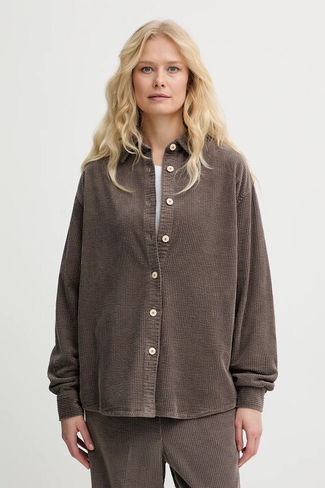 American Vintage koszula bawełniana damska kolor brązowy relaxed z kołnierzykiem klasycznym