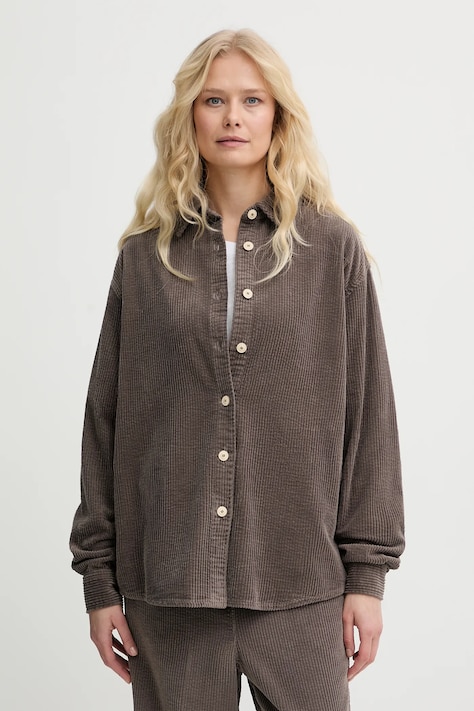 American Vintage koszula bawełniana damska kolor brązowy relaxed z kołnierzykiem klasycznym