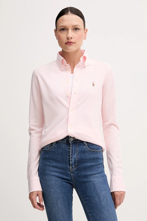 Polo Ralph Lauren camasa din bumbac femei, culoarea negru, cu guler clasic, regular, 211924258