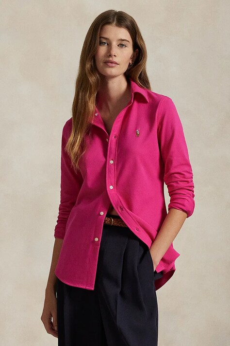 Bavlnená košeľa Polo Ralph Lauren dámska, čierna farba, regular, s klasickým golierom, 211924258