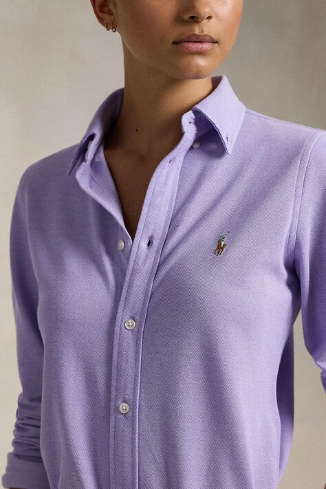 Polo Ralph Lauren camasa din bumbac femei, culoarea violet, cu guler clasic, regular, 211924258