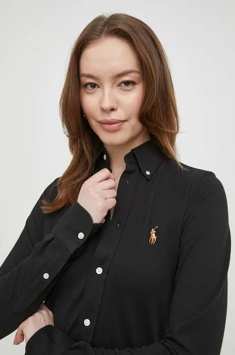 Bombažna srajca Polo Ralph Lauren ženska, črna barva