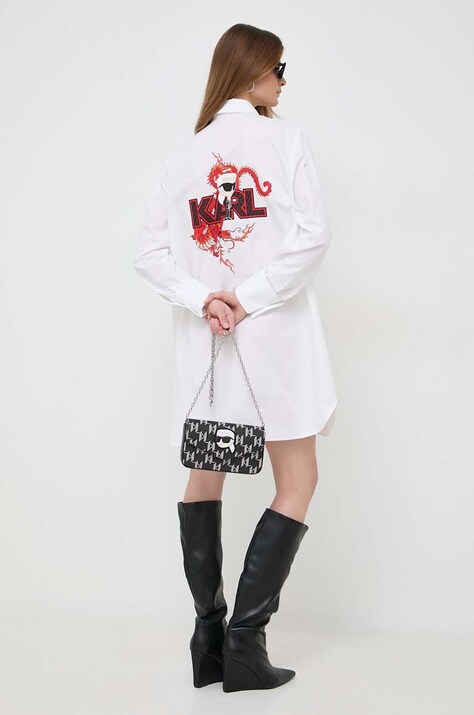 Karl Lagerfeld camasa din bumbac femei, culoarea alb, cu guler clasic, regular