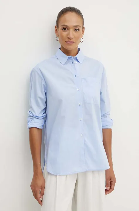 Памучна риза MAX&Co. дамска в синьо със свободна кройка с класическа яка 2418111024200