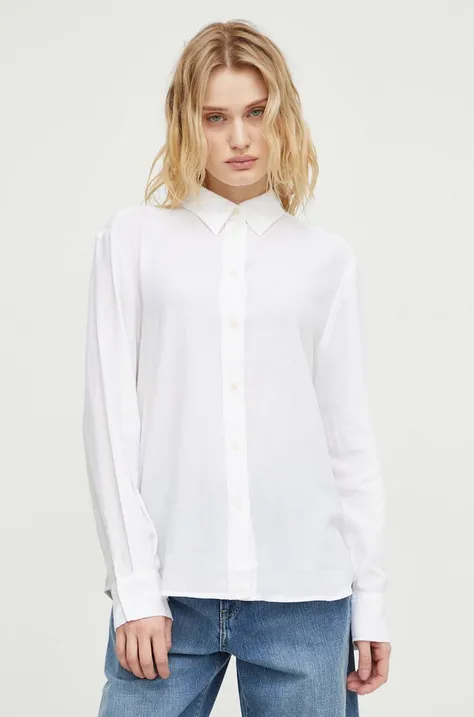 Хлопковая рубашка Marc O'Polo женская цвет белый relaxed классический воротник