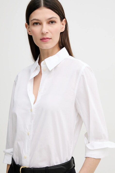 Marc O'Polo camasa din bumbac femei, culoarea alb, cu guler clasic, regular