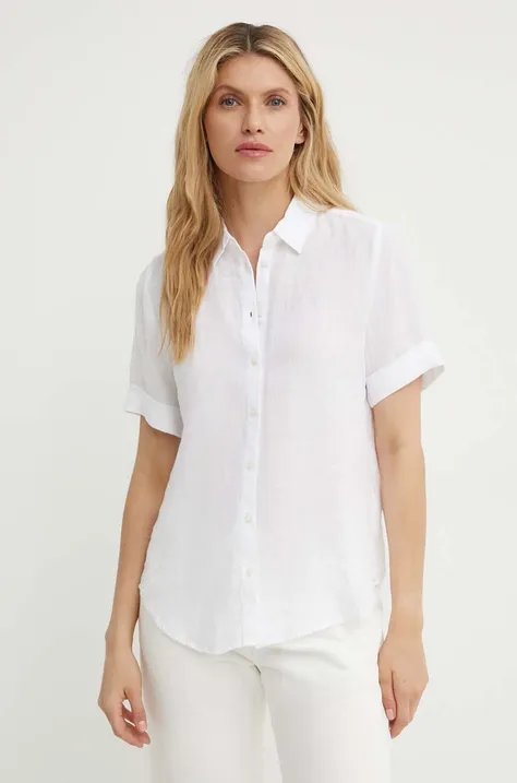 Lněná košile Marc O'Polo bílá barva, regular, s klasickým límcem, M04113541135