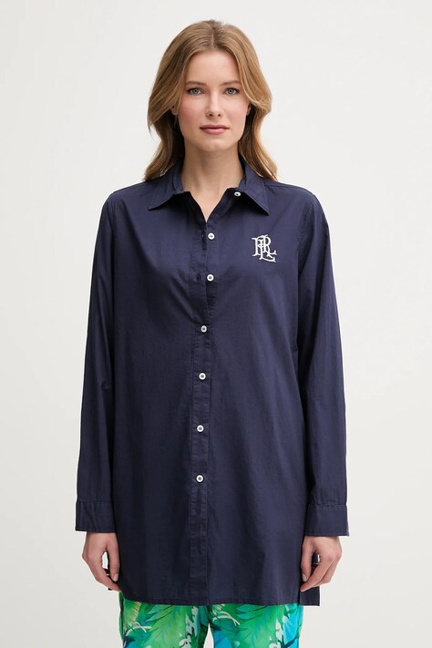 Хлопковая рубашка Lauren Ralph Lauren женская цвет синий relaxed классический воротник 20529276