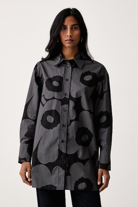 Marimekko Cămașă pentru femei din bumbac neagră înflorată 094724