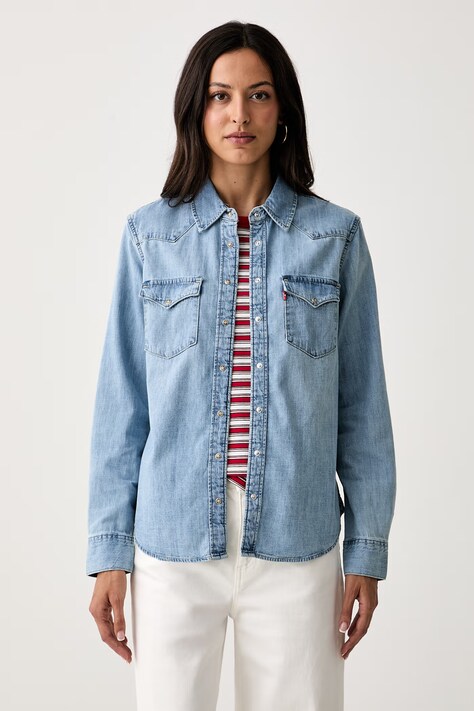 Levi's košulja za žene traper HERITAGE WESTERN DENIM plava bez uzorka 007WT