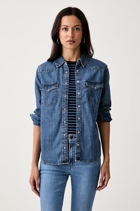Levi's košulja za žene traper HERITAGE WESTERN DENIM plava bez uzorka 007WT