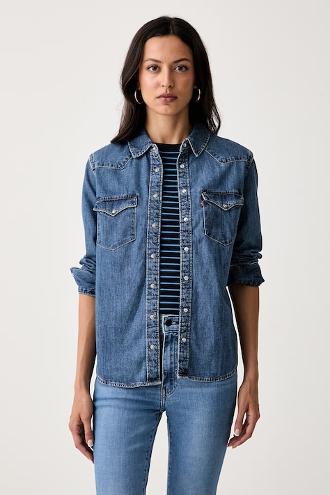 Levi's πουκάμισο γυναικείο ντένιμ HERITAGE WESTERN DENIM μπλε απλό 007WT