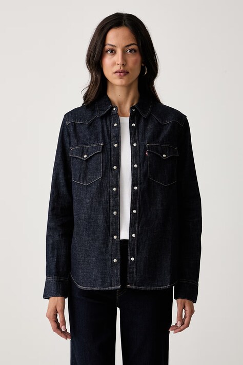 Levi's πουκάμισο γυναικείο ντένιμ HERITAGE WESTERN DENIM σκούρο μπλε απλό 007WT
