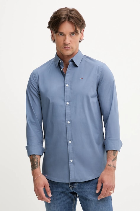 Košeľa Tommy Jeans tmavomodrá farba, slim, s klasickým golierom, DM0DM04405