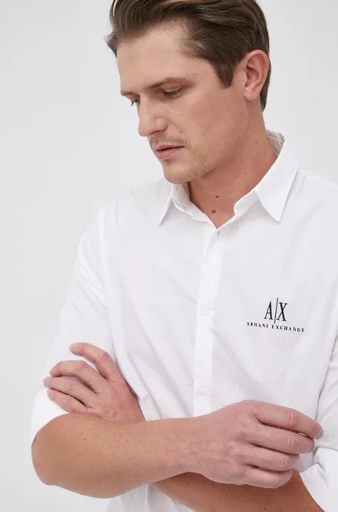 Bavlnená košeľa Armani Exchange pánska, biela farba, regular, s klasickým golierom