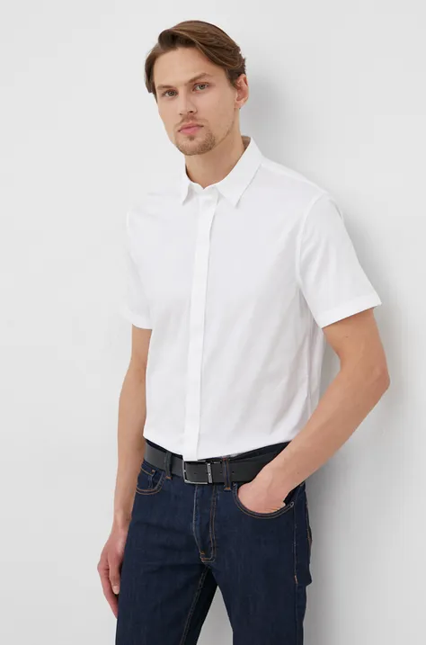 Košeľa Armani Exchange pánska, biela farba, slim, s klasickým golierom