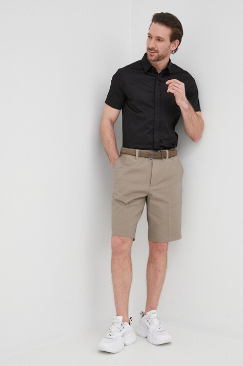 Armani Exchange camasa barbati, culoarea negru, cu guler clasic, slim