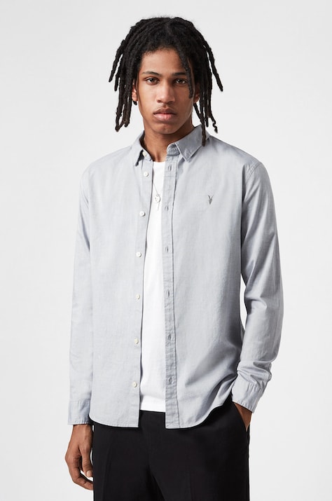 AllSaints camasa barbati, culoarea gri, cu guler clasic, slim