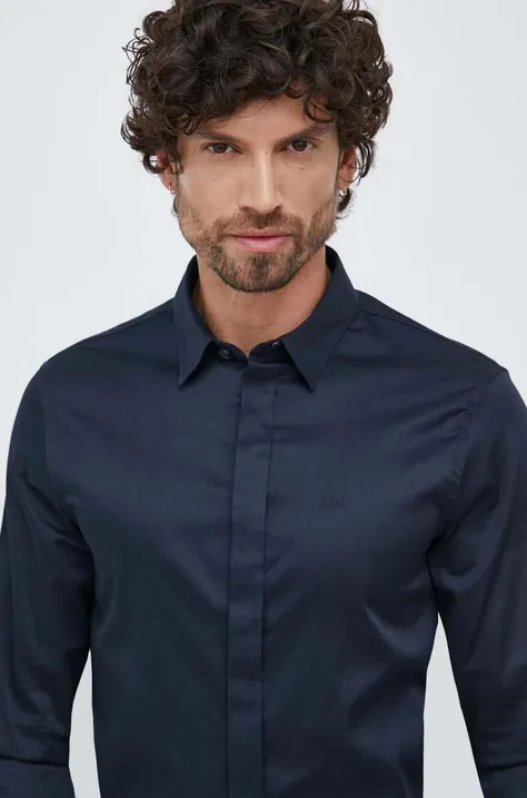 Košeľa Armani Exchange pánska, tmavomodrá farba, slim, s klasickým golierom