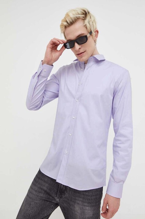 HUGO cămașă bărbați, culoarea alb, cu guler clasic, slim 50479396
