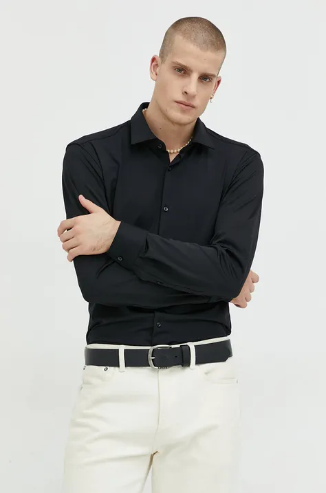 Košile HUGO pánská, černá barva, slim, s klasickým límcem, 50481195