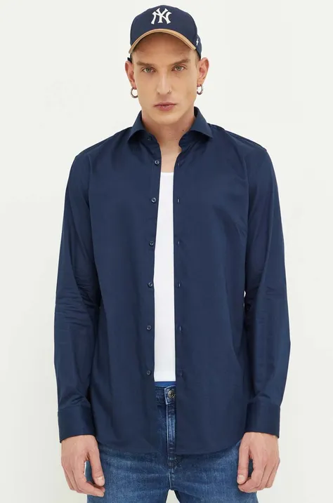 HUGO cămașă din bumbac bărbați, culoarea bleumarin, cu guler italian, slim 50482056