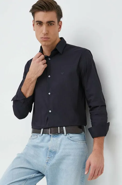 Košile Emporio Armani pánská, tmavomodrá barva, regular, s klasickým límcem, 8N1C09 1NI9Z