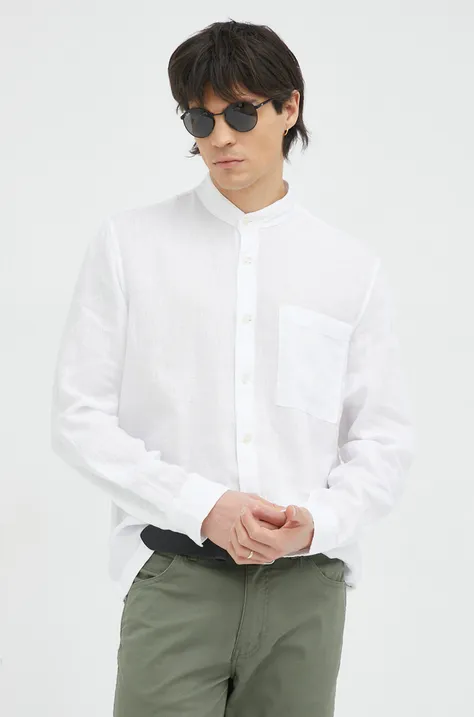 Marc O'Polo koszula lniana kolor biały regular ze stójką
