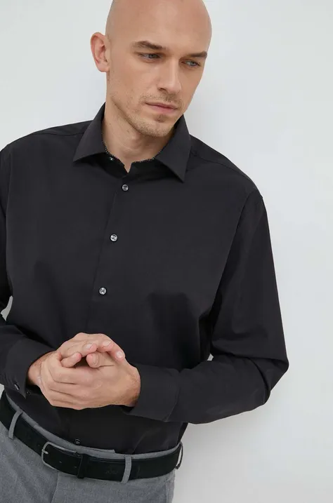 Памучна риза Seidensticker Shaped мъжка в черно с кройка по тялото 01.293690