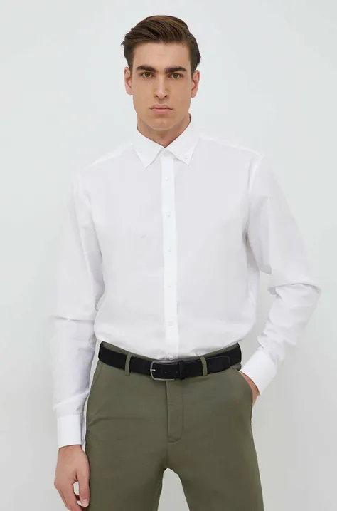 Pamučna košulja Seidensticker Za muškarce, boja: bijela, slim, o button-down ovratnikom