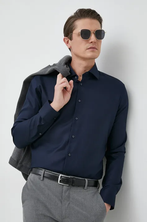 Памучна риза Seidensticker X-Slim мъжка в тъмносиньо с кройка по тялото класическа яка 01.493650