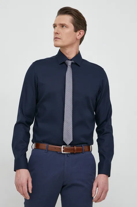 Pamučna košulja Seidensticker za muškarce, boja: tamno plava, slim, s klasičnim ovratnikom