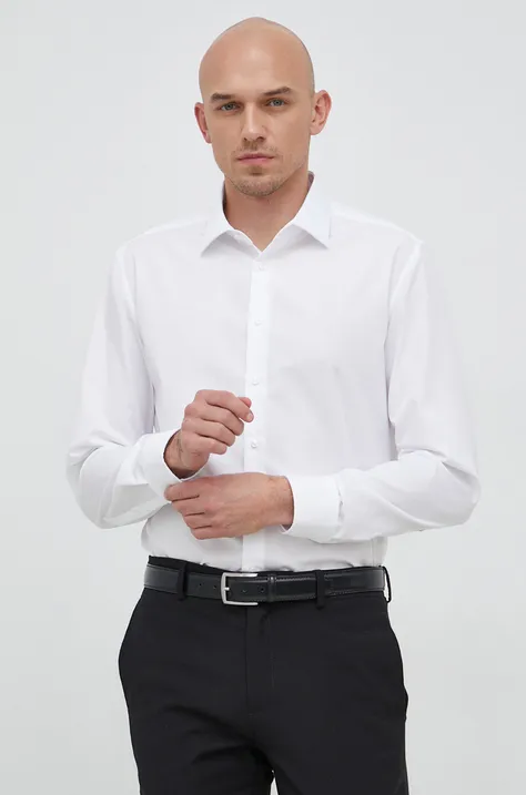 Хлопковая рубашка Seidensticker мужская цвет белый slim классический воротник